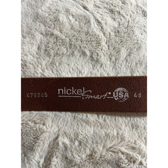 Nickel Smart Mens Brown Leather Belt With Silver Buckle Size 48 USA-Made Durable - Picture 2 of 5